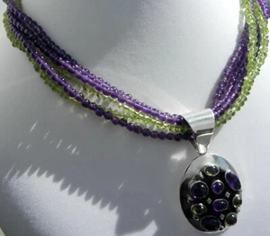FAB🌠 83g sterling silver 925 DTR signed amethyst peridot choker collar necklace - Picture 1 of 12