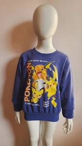 Pokemon Boys Blue Pikachu Printed Fleece Crew Neck Sweat Top Jumper Size 7 New - Picture 1 of 5