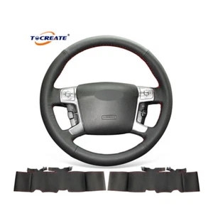 Black Genuine Leather Steering Wheel Cover for Ford Mondeo Galaxy S-Max #Q013 - Bild 1 von 10