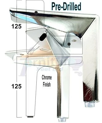 4 Corner Feet Metal Chrome Furniture Legs Sofas Chairs 125mm High Pre-Drilled - Image 1 of 4