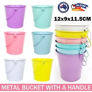 Small Metal Bucket Pastel Colour Mini Tin With Handle Easter Plant Wedding Party - Picture 1 of 19