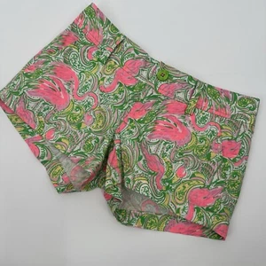 Lilly Pulitzer The Walsh Shorts Green Pink Flamingo Print Size 00 - Picture 1 of 4