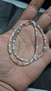 Pulseras de cadena de 2 capas de plata 925 con cuentas redondas de 3 mm de piedras preciosas de múltiples lunares - Imagen 1 de 8