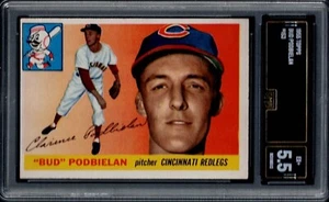GMA 5.5  1955 Topps #153 BUD PODBIELAN, Cincinnati Reds  - GMA 5.5  EX+ - Picture 1 of 2
