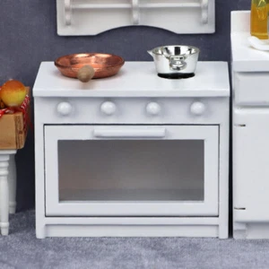 Maison de poupée blanche table de cuisine électrique cuisine accessoires miniatures maison de poupée échelle 1/12 - Photo 1/7