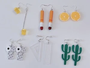 1Pair 925 Silver Earring Hook Beers Cigarette Lemon Rulers Toilet Paper Earrings - Picture 1 of 20