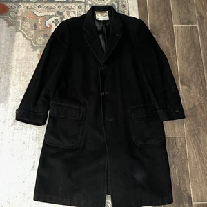 Vtg Hart Schaffner Cashmere Overcoat Trumpeter Mens 46R Trench Long Top Coat - Picture 1 of 7