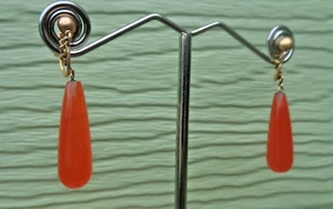 Gold & Amber Earrings 9ct Yellow Gold Drop Dangly Vintage c1960s Screw Backs - Picture 1 of 6