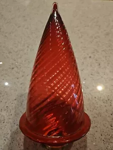 VINTAGE RUBY RED EART GLASS SWIRL LIGHT GLOBE Fixture - Picture 1 of 13
