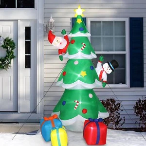8 FT Inflatable Christmas Tree with Led Lights Blow Up Santa Claus Snowman Décor - Picture 1 of 8