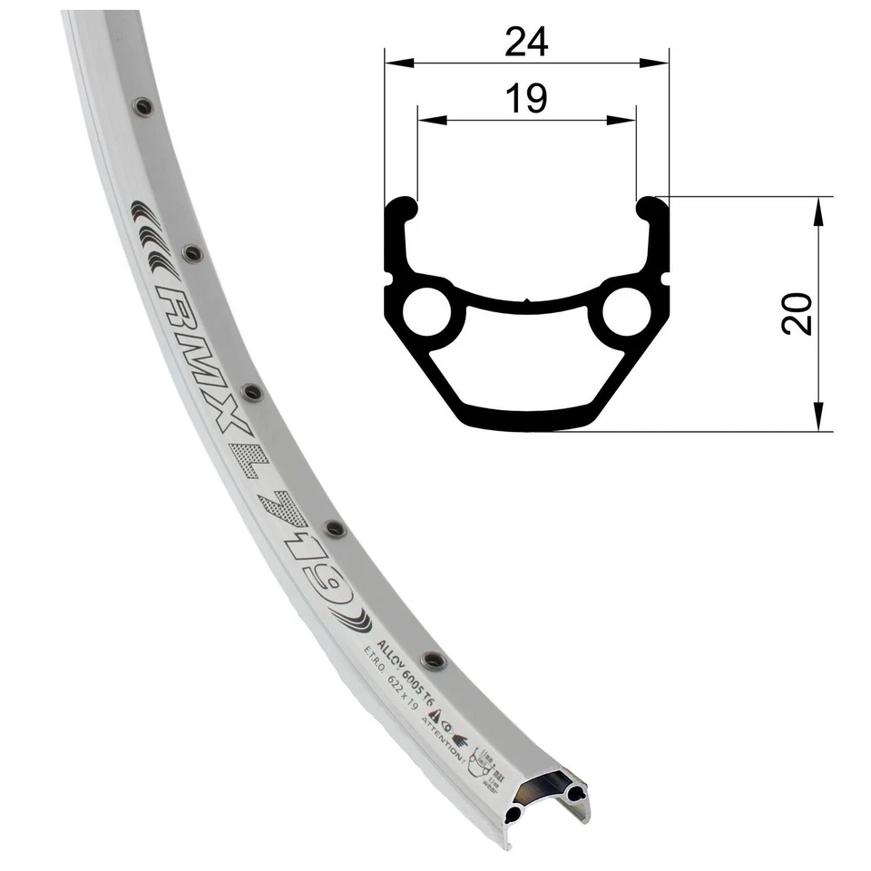 28 Zoll Fahrradfelge Silber RMX Alu Hohlkammerfelge Geöst 36 Loch Felge 622x19 - Bild 1 von 1