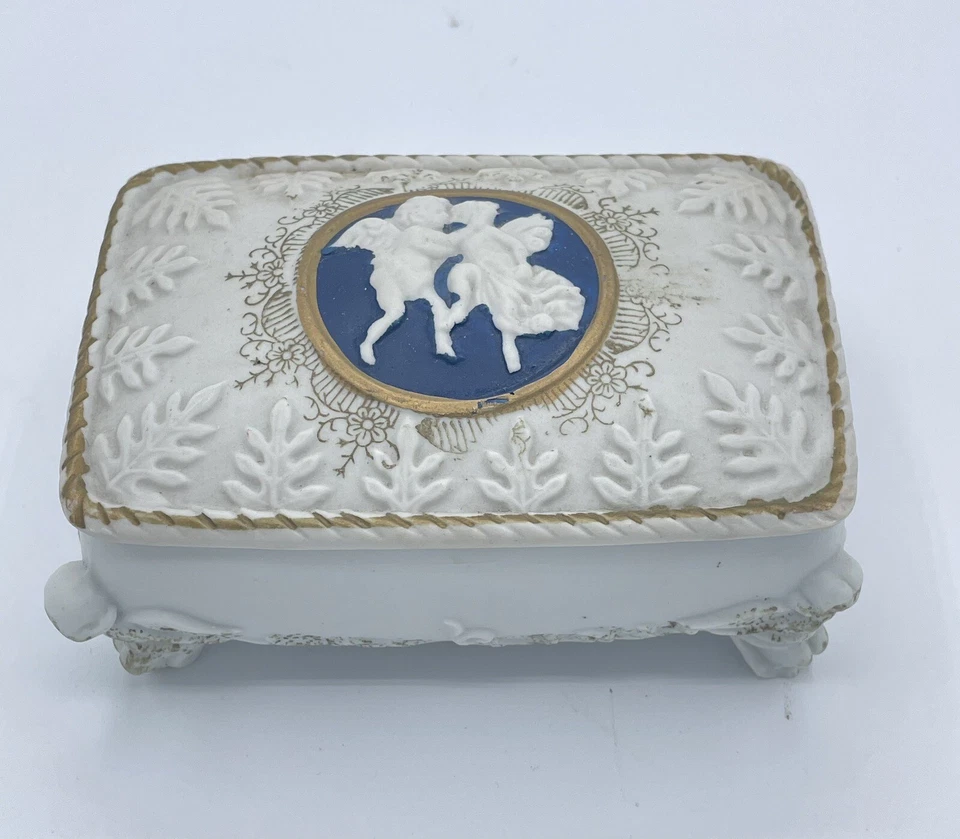 Caja de baratijas de cerámica de querubín ángel Foto 1 de 4