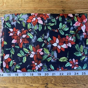 2 1/4 Yards Joann Poinsettia Cotton Quilting Fabric Red/Green Black Background - Picture 1 of 4