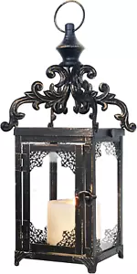 Candle Lantern Decorative Indoor & Outdoor, Large Vintage Metal Hanging/Tabletop - Picture 1 of 12