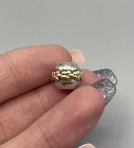 Pandora Saturn Flower Charm Sterling Silver & 14K Gold Retired Pandora #J29 - Picture 1 of 16