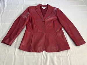 Pendleton Womens 3-Button 2-Pocket Solid Red Leather Jacket Sz Small Petite FLAW - Picture 1 of 23