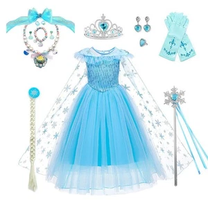 Kids Girls Elsa Princess Costume Birthday Cosplay Party Fancy Dress With Cape UK - Picture 1 of 26