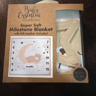 NIB baby essentials milestone blanket bear nursery moon stars keepsake photo uni - Image 1 of 4