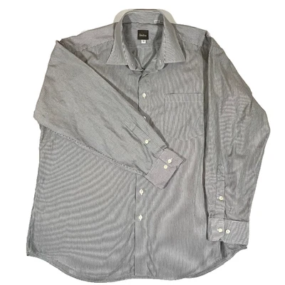 Camisa de vestir Neiman Marcus para hombre 17,5 35 negra a rayas manga larga preppy Foto 1 de 4