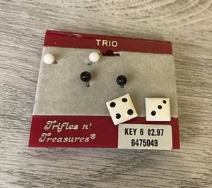 Trifles’n Treasures Post Stud Earrings Dice Black White Round - Picture 1 of 4