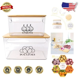 Elegante almacenamiento de patatas y cebollas con tapa de bambú - acrílico transparente y diseño apilable - Imagen 1 de 9