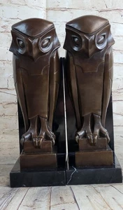 Salvador Dali Modern Art Owl Bronze Bookend Sculptures on Marble Base - Picture 1 of 10