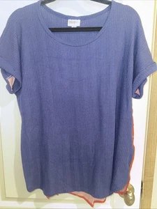 WOMENS BLOUSE SHIRT LULAROE PEACH BLUE -SIZE LARGE FITS XL Fits - Picture 1 of 4