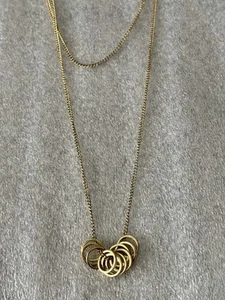 Vintage Lagenlook Goldfarben 10 Mini Ringe Halskette Dünne Kette Rustikal Party Herbst   - Bild 1 von 9