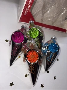 4 Holiday Time Silver Glitter teardrop indent ornaments - Picture 1 of 2