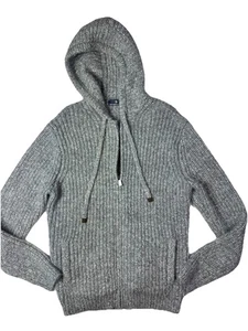 Hart Schaffner Marx Gray Hooded Zip Cardigan Sweater Men’s M Wool Alpaca Blend - Picture 1 of 10