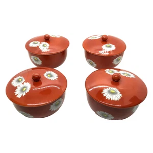 Noritake Nippon Toki Kaisha Red And White Daisies Teacups Set of 4 Vintage - Picture 1 of 7