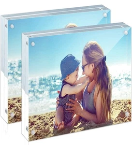 4X4 Picture Photo Frame, Clear Double Sided Acrylic Magnetic Frames (Set of Two) - Picture 1 of 5