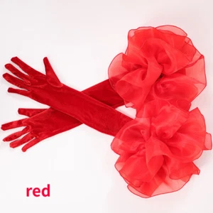 Lady Velvet Ruffles Gloves Long Opera Retro for Wedding Evening Dress Party Chic - Picture 1 of 16