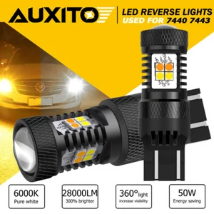AUXITO 2PCS Switchback 7443 7444 LED Turn Signal Parking DRL Light Bulb Lamp - Picture 1 of 9
