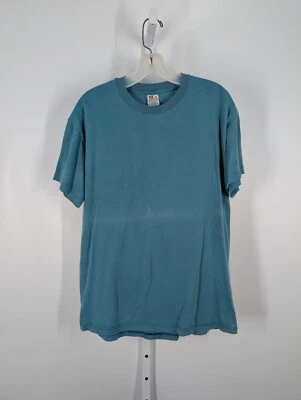 Camiseta en Blanco Arte Grunge Desteñido Thrash Azul Turquesa Hanes EE. UU. L 42-44 Foto 1 de 4