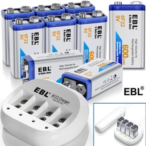 EBL 9V Rechargeable Batteries 6F22 LOT/ USB 9-Volt Charger US - Picture 1 of 37