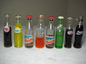 8 Assorted Miniature Soda Soft Drink Bottles Average 3" Tall - Picture 1 of 7