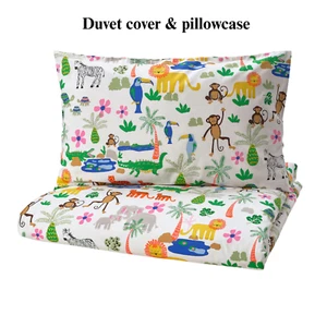 IKEA Duvet Cover & Pillowcase zipper multicolor Zoo Animals Bright colors - Picture 1 of 5