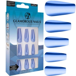 W7 Cosmetics Glamorous Nails - On Reflection False Fake Long Blue Strong Glue - Bild 1 von 1