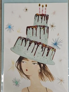 PAPYRUS AGNES KESZEG MÄDCHEN MIT TORTENHUT GEMMED GEBURTSTAGSKARTE - Bild 1 von 5