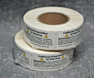 2" x 1" California Prop 65 Warnung 1.000 Etiketten Aufkleber 2 Rollen à 500 - Bild 1 von 2