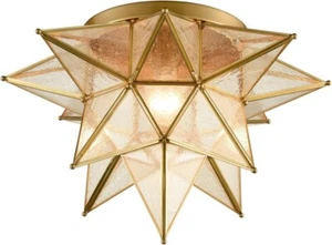 Modern Moroccan Seeded Glass Brass Moravian Star Flush Mount Ceiling Lights - Picture 1 of 6