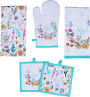 AMOUR INFINI Joyful Floral 5 Pack Kitchen Set | 100% Cotton Machine Washable | 2