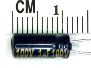 3 pcs, 1uF, 1 uF, 100V, Radial Electrolytic capacitors. by Panasonic - Picture 1 of 1