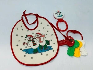 Baby Lätzchen & Rassel Set Schneemann Wintermotiv Weihnachten Set MÜLLEIMER 24 - Bild 1 von 8