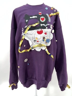 DE COLECCIÓN SUDADERA SUÉTER ARTE POPULAR ANTIGUA MÁQUINA DE COSER SHABBY CHIC CAPRICHOSO Foto 1 de 4