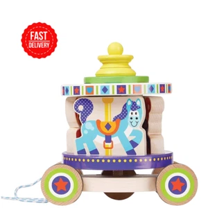 New Baby Gift: Melissa & Doug Carousel Pull Along Stack & Spin Wooden Toy 18m+ - Picture 1 of 7