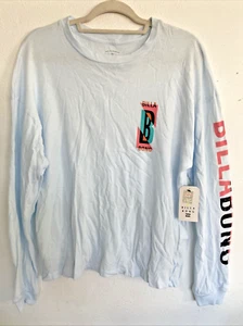 NWT Billabong Light Blue Long Sleeves Logo Graphic Retro Relaxed SZ S Beach - Picture 1 of 10