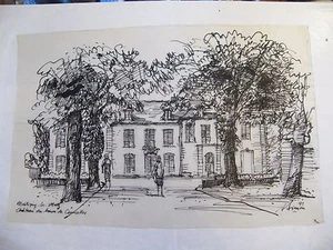 Montigny Castle Courcelles André Simon 1926-2014 Ink Chinese On Tracing Paper - Picture 1 of 3