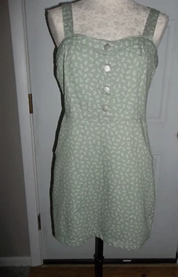 No Boundries Sage Green Floral Denim Pinafore Jumper Dress Junior L 11-13 - Image 1 of 4